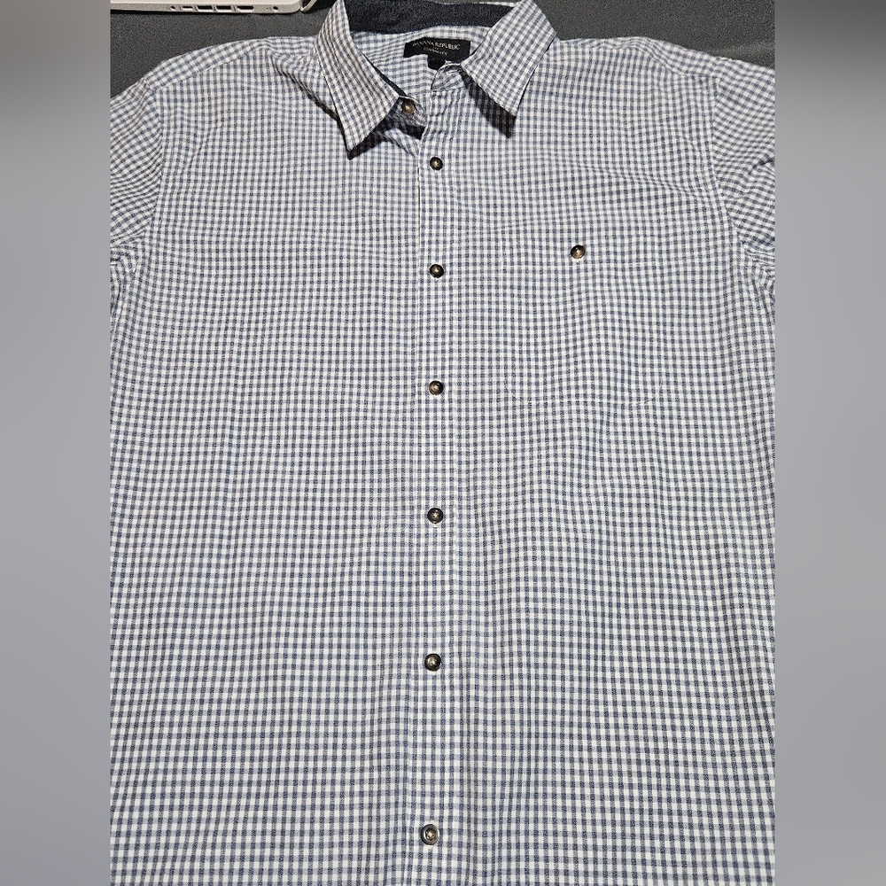 Banana Republic Gray Checkered Button Down Shirt
